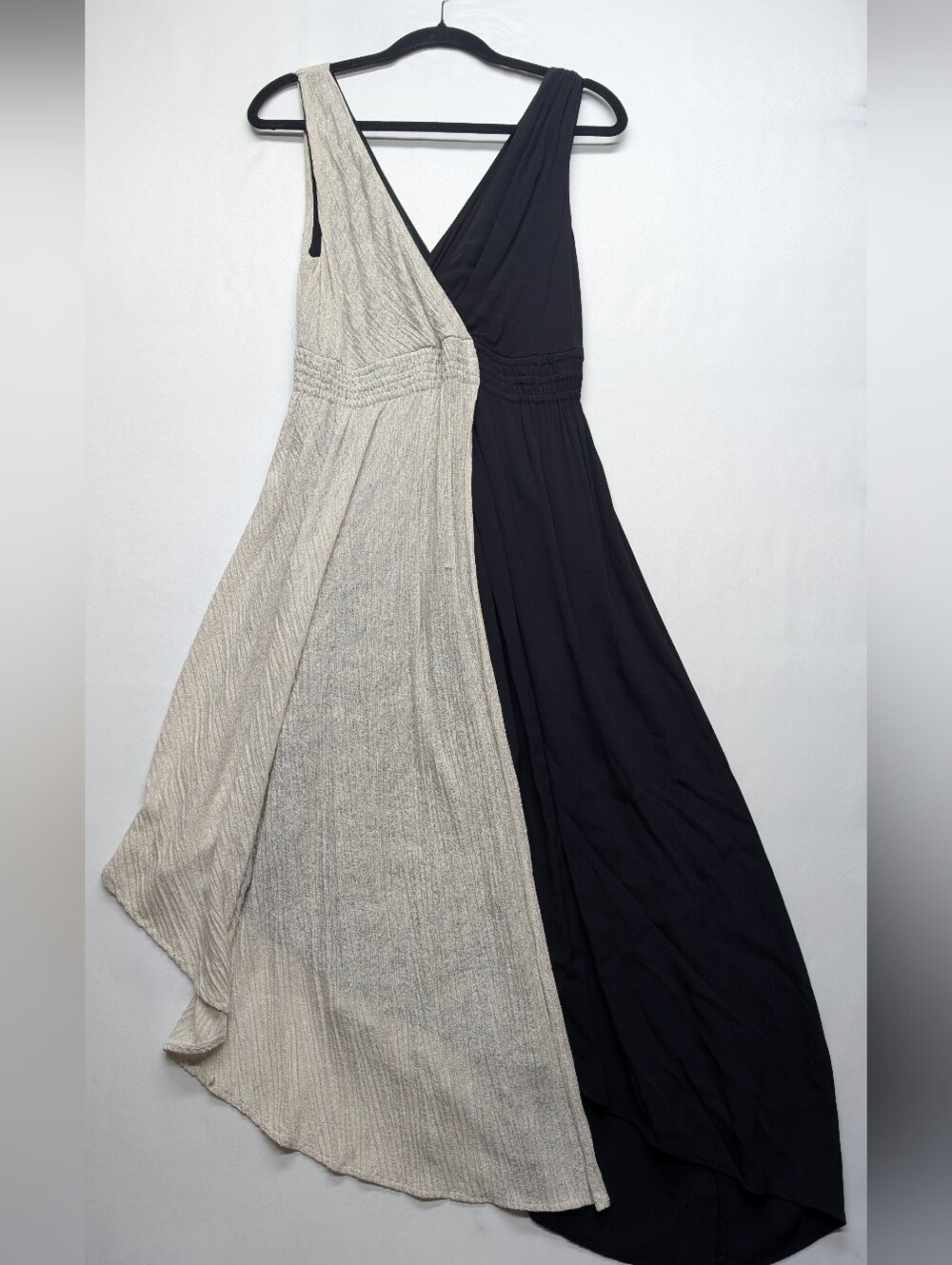 Maeve Two-Tone One-Shoulder Maxi Dress in Black and Cream